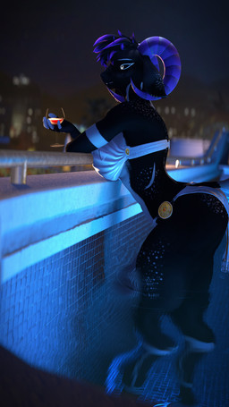 2_horns alcohol anthro beverage big_breasts bikini black_body black_fur black_hair black_sclera blurred_background breasts city city_background clothing container cup curved_horn drinking_glass female fingerless_(marking) fur glass glass_container glass_cup hair highlights_(coloring) holding_container holding_cup holding_drinking_glass holding_object holding_wine_glass horn markings multicolored_body multicolored_fur multicolored_hair night poolside purple_hair purple_highlights purple_horn solo standing swimwear two-piece_swimsuit two_tone_body two_tone_fur two_tone_hair water white_bikini white_body white_clothing white_eyes white_fur white_markings white_swimwear wine wine_glass conditional_dnp domi3d warfaremachine_(modeler) orlalyn_(domibun) warfare_goat bovid caprine goat mammal 3d_(artwork) 4k 9:16 absurd_res digital_media_(artwork) hi_res source_filmmaker_(artwork)