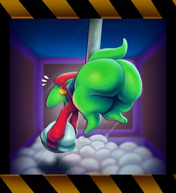anthro big_butt bottomless bottomless_anthro bottomless_male butt claw_machine clothed clothing green_body hooded_robe huge_butt male prize_grabber robe slightly_chubby solo toy_capsule yellow_eyes monana-yo1 kings_of_hell demon goblin hi_res