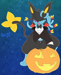 balls feral food fruit genitals holidays male plant pumpkin smile smirk solo pyxelyteart_(artist) halloween nintendo pokemon fan_character sanas eeveelution generation_4_pokemon generation_6_pokemon hybrid luxray pokemon_(species) sylveon vampire hi_res