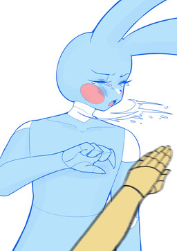 5_fingers anthro blue_body blue_ears bodily_fluids duo eyelashes eyes_closed face_slap female female_anthro female_pov fingers first_person_view machine male male_anthro male_focus mostly_offscreen_female motion_blur open_mouth red_cheeks red_tongue simple_background solo_focus tears tongue white_background white_neck yellow_body hss_dada five_nights_at_freddy's five_nights_at_freddy's_2 scottgames toy_bonnie_(fnaf) toy_chica_(fnaf) animatronic avian bird chicken galliform lagomorph leporid mammal phasianid rabbit robot robot_anthro 2025 absurd_res digital_media_(artwork) hi_res