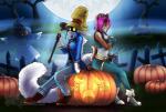 anthro clothing cosplay costume female femboy food fruit group holidays jack-o'-lantern male moon plant pumpkin pumpkin_patch scarecrow sitting_on_pumpkin keisha_makainn final_fantasy final_fantasy_ix halloween square_enix jessie_(flyinggoomba) vixie_(vixiesnow) zidane_tribal black_mage_(final_fantasy) canid canine chipmunk fox ground_squirrel mammal rodent sciurid featureless_(disambiguation)