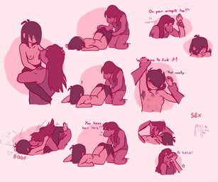 5_fingers ahoge air_puff ambiguous_gender angry anthro armpit_fetish armpit_hair armpit_lick armpit_play asking asking_another blush bodily_fluids body_hair bottomwear breast_lick breast_play breasts brown_hair clothed clothing cloud_emanata color_coded color_coded_text confusion cross-popping_vein dialogue directional_arrow dominant dominant_female duo ellipsis emanata embarrassed exposed_breasts female female/ambiguous female/female female_on_human female_on_top fingers freckles grey_clothing grey_topwear hair hair_over_eye hair_over_eyes half-closed_eyes hand_grab hand_on_head hand_size_difference holding_arm holding_partner holding_wrist human_on_anthro iconography information_label interspecies laugh licking licking_stomach long_hair looking_away looking_down lying narrowed_eyes nipples on_back on_top one_eye_obstructed open_mouth pants partially_clothed pink_background pink_body pink_nipples pink_skin pink_tongue pubes pushing pushing_away question question_mark questioning_tone red_eyes saliva saliva_on_breasts sharp_teeth shirt shirtless simple_background small_breasts smile smirk sound_effects talking_to_another talking_to_partner tank_top teeth text tickling tickling_armpits tongue tongue_out topwear undressing undressing_another vocalization wide_eyed yellow_sclera yes-no_question petsusie deltarune undertale_(series) kris_dreemurr susie_(deltarune) dinosaur human humanoid mammal monster prehistoric_species reptile scalie absurd_res english_text hi_res