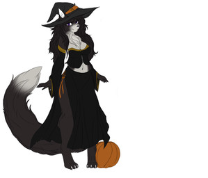 anthro clothing crop_top dress female food fruit hat headgear headwear holidays magic magic_user plant pumpkin robe shirt suggestive topwear witch witch_hat snowiefeather halloween domestic_cat felid feline felis mammal hi_res unfinished