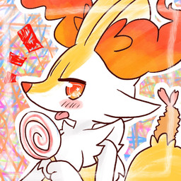 abstract_background ambiguous_anthro ambiguous_gender anthro biped blush candy dessert emanata food lollipop looking_at_viewer object_in_tail open_mouth outline shrimp_(food) side_view snout solo standing tail tongue tongue_out annyui0611 nintendo pokemon braixen canid generation_6_pokemon mammal pokemon_(species) 1:1 2022 bust_portrait digital_drawing_(artwork) digital_media_(artwork) hi_res japanese_description portrait translated_description