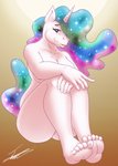 anthro big_breasts breasts female horn looking_at_viewer nude sitting solo denlusty friendship_is_magic hasbro my_little_pony mythology princess_celestia_(mlp) equid equine mammal mythological_creature mythological_equine unicorn absurd_res hi_res