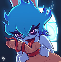 anthro balls blue_hair bodily_fluids body_worship duo erection faceless_character faceless_human faceless_male female female_focus female_on_human flat_chested genital_worship genitals hair human_on_anthro interspecies licking long_tongue male male/female male_on_anthro oral penile penis penis_lick penis_worship saliva sex solo_focus tongue tongue_out tonguejob steeckykees mario_plus_rabbids_sparks_of_hope raving_rabbids rayman_(series) ubisoft midnite_(mario_plus_rabbids) ghost human lagomorph mammal rabbid spirit 2022 hi_res