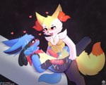 absurd_res anthro blush bodily_fluids braixen breasts cum cum_on_body cum_on_face duo generation_4_pokemon generation_6_pokemon genital_fluids genitals gynomorph gynomorph/male gynomorph_penetrating gynomorph_penetrating_male hi_res internal intersex intersex/male intersex_penetrating intersex_penetrating_male jewelry knot lucario male male_penetrated necklace nintendo penetration penis pokemon pokemon_(species) scarf senz sex tail thrusting tongue tongue_out
