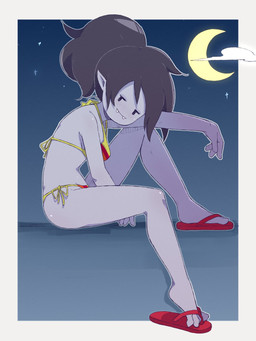 bikini breasts clothed clothing crescent_moon fangs female flip_flops footwear heelpop humanoid_pointy_ears loose_footwear moon night not_furry pointy_ears sandals shoe_dangle shoes sitting solo swimwear teeth two-piece_swimsuit roxy_prog adventure_time cartoon_network marceline_abadeer humanoid vampire 2020 3:4 digital_media_(artwork) hi_res shaded