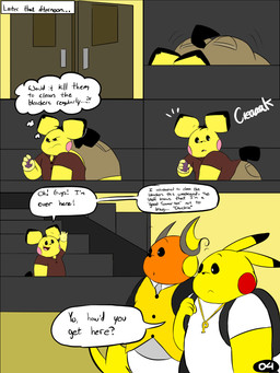 angry anthro big_butt black_bottomwear black_clothing black_ear_tips black_sclera black_shorts black_sleeves black_tail bleachers bottomwear brown_bottomwear brown_clothing brown_ear_tips brown_pants butt butt_jiggle candy caption caption_box cleaning clothing collared_shirt dessert dialogue dipstick_ears door double_door ear_markings food gesture gloves grey_clothing grey_shirt grey_topwear group gum gym handwear jewelry jiggling lying male male/male motion_lines multicolored_ears narrowed_eyes necklace on_front on_ground onomatopoeia open_door open_mouth opening_door orange_body page_number pants pink_cheeks pockets polo_shirt red_cheeks shirt shorts simple_background sound_effects speech_bubble tail text text_box thick_thighs thought_bubble topwear trio waving white_clothing white_eyes white_shirt white_topwear wide_hips wobbling yellow_body yellow_cheeks yellow_clothing yellow_ears yellow_tail yellow_topwear chonkymouse nintendo pokemon pace_(blastoiseanimator) pedro_(blastoiseanimator) riley_(blastoiseanimator) generation_1_pokemon generation_2_pokemon pichu pikachu pokemon_(species) raichu 2023 3:4 absurd_res colored comic digital_media_(artwork) english_description english_text flat_colors hi_res