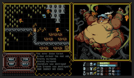 anthro bad_end bdsm bondage bound breasts double_chin expansion fatpad female force_feeding forced fupa game_over gameplay_mechanics immobile navel obese overweight plant small_breasts solo stats videogame_setting vines weight_gain bucklerparry loop_hero bear mammal digital_media_(artwork) pixel_(artwork)