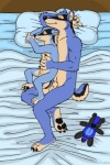 age_difference animal_genitalia anthro bed blue_body blue_fur duo eyes_closed fully_sheathed fur furniture genitals larger_male male male/male plushie sheath size_difference sleeping smaller_male stripes tail young young_anthro spookaboo basil_badger_(character) badger mammal mustelid musteline brother_(lore) incest_(lore) sibling_(lore)