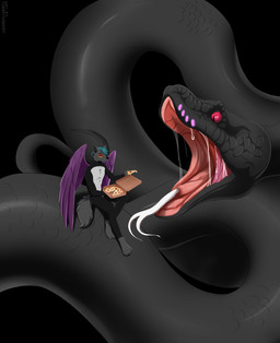 food macro male micro open_mouth pizza vore wetsuit tommysamash samash_(tommysamash) canid canine canis mammal reptile scalie snake wolf hi_res