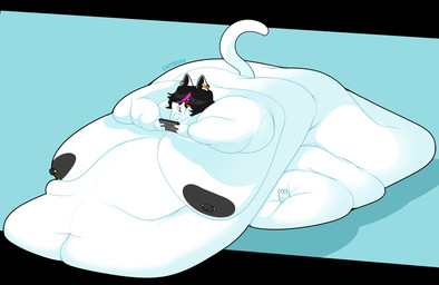 anthro areola back_rolls belly belly_rolls big_areola big_belly big_breasts big_nipples black_hair blobby breasts butt chubby_cheeks deep_navel ear_piercing ear_ring fat_arms fat_legs fat_rolls female flabby flabby_arms flabby_legs fur hair highlights_(coloring) huge_belly huge_breasts huge_nipples hyper hyper_belly immobile leg_rolls morbidly_obese morbidly_obese_anthro morbidly_obese_female navel nipples nude obese obese_anthro obese_female overweight overweight_anthro overweight_female piercing ring_piercing simple_background solo tablet tail thick_thighs white_body white_fur wide_hips catboyz deltarune undertale_(series) catti_cattenheimer domestic_cat felid feline felis mammal digital_media_(artwork) hi_res