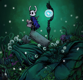 2_horns ambiguous_gender biped black_body black_eyes blue_cloak blue_clothing cloak clothing detailed_background holding_map horn lamp map melee_weapon nail_(weapon) outside plant solo standing weapon weapon_on_back cohavmuzar hollow_knight_(franchise) team_cherry the_knight_(hollow_knight) vessel_(species) 2025 hi_res