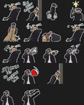 anthro humor kneeling sticker_pack throwing throwing_object eminem_throw accipitrid accipitriform avian bearded_vulture bird canid canine canis domestic_dog mammal old_world_vulture vulture absurd_res hi_res meme