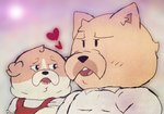 anthro apron blush clothing duo fangs fur heart_symbol male male/male multicolored_body multicolored_fur open_mouth ship size_difference slightly_chubby slightly_chubby_male teeth two_tone_body two_tone_fur vehicle watercraft ugly-rat15508 dogs_in_space netflix jerry_(dogs_in_space) loaf_(dogs_in_space) bulldog canid canine canis chow_chow domestic_dog mammal mastiff molosser spitz hi_res