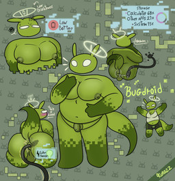 anal anal_fluids anal_penetration antennae_(anatomy) anthro anus balls blush bodily_fluids butt clothing foreskin genitals green_body green_penis halo machine male nipples overweight overweight_male penetration penis simple_background small_penis solo tail text usb_cable yellow_eyes kurozz android_(os) google bugdroid android humanoid robot absurd_res english_text hi_res