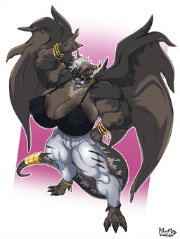 3_toes accessory anklet anthro areola big_breasts bracelet breasts claws ear_piercing ear_ring eyewear fangs feet female furgonomics glasses hair horn horn_jewelry horn_ring huge_breasts jewelry muscular muscular_female nails necklace nipples pawpads paws piercing ring ring_(jewelry) ring_piercing solo sunglasses tail tail_accessory tail_jewelry tail_ring teeth toes white_hair wings yellow_eyes kanogetz gargoyle monster hi_res