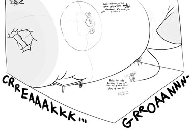 air_inflation blush blush_lines creaking dialogue furniture groan hose hose_inflation hyper hyper_inflation immobile inflation insult onomatopoeia profanity sound_effects table teasing text fabiantheprotogen fabiantheprotogen_(character) ruben_(ruben_sling) alien arthropod bee hymenopteran insect lagomorph leporid mammal rabbit 2025 black_and_white english_text hi_res monochrome