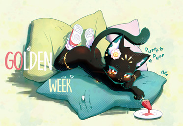 anthro areola biped blush blush_lines bracelet butt clothing dessert eyebrows facial_markings female flat_chested flower_on_head food footwear footwear_only forehead_markings head_markings holding_food holding_ice_cream holding_object ice_cream inner_ear_fluff jewelry loli looking_at_viewer lying lying_on_pillow markings mostly_nude nipples on_front pillow pose purring scratch_mark shoes solo text thighlet tuft yellow_eyes yellow_markings yellow_nipples yellow_nose young young_anthro young_female aas golden_week iris_(aas) domestic_cat felid feline felis mammal 2025 absurd_res english_text hi_res