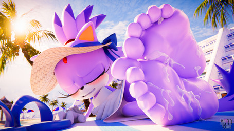 5_toes anthro blush bodily_fluids clothing cum cum_on_feet curling_toes dipstick_tail eyes_closed feet female foot_focus forehead_gem gem genital_fluids hat headgear headwear light low-angle_view markings palm_tree plant purple_body soles solo sun_hat sunlight tail tail_markings toes tree umbrella milkmeister3d sega sonic_the_hedgehog_(series) blaze_the_cat domestic_cat felid feline felis mammal 16:9 3d_(artwork) 4k absurd_res digital_media_(artwork) hi_res widescreen