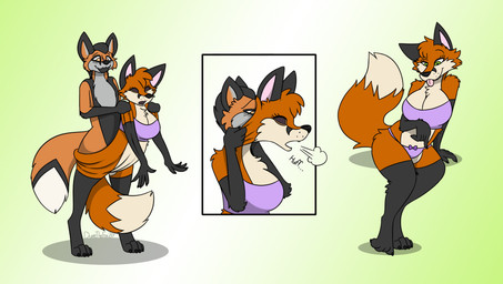 anthro biped black_ears black_markings black_nose black_pawpads bra breasts breath clothed clothed_female clothing countershade_face countershade_fur countershade_neck countershade_torso countershading dipstick_tail female fur gender_transformation gloves_(marking) gradient_background green_eyes grey_body grey_fur leg_markings legs_together looking_down looking_down_at_self markings mtf_transformation nude_male onomatopoeia open_mouth orange_body orange_fur panties pawpads pink_inner_ear shadow simple_background sitting socks_(marking) solo sound_effects standing suit_transformation tail tail_between_legs tail_markings text three_frame_sequence tongue tongue_out transformation transformation_sequence underwear underwear_only white_body white_countershading year fox0808 canid canine fox mammal 2020 artist_name colored dated english_text hi_res sequence shaded