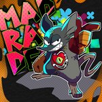 abstract_background anthro clothing duo gloves grey_body handwear hole_(anatomy) looking_at_viewer male multicolored_body scar smile text whiskers takono mad_rat_dead nippon_ichi_software heart_(mad_rat_dead) mad_rat_(mad_rat_dead) heart_creature mammal murid murine organ_creature rat rodent 1:1 hi_res