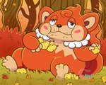 anthro belly berry blush eating food forest fruit fur male obese one_eye_closed orange_body orange_fur overweight plant sitting solo tree wink bowsaremyfriends nintendo pokemon generation_5_pokemon pokemon_(species) simisear hi_res