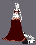 accessory black_stripes eyes_closed female fur gown hair hair_accessory hair_bun long_tail pink_nose solo stripes tail white_body white_fur katibara melody_(sakuradlyall) felid mammal pantherine tiger digital_media_(artwork) hi_res