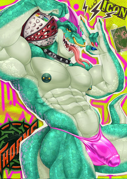 abs abstract_background anthro areola ball barbell_piercing basketball_(ball) biceps big_muscles big_pecs biped bulge clothed clothing collar colored_nails deltoids detailed_bulge facial_piercing genital_outline gesture green_body green_scales hand_gesture looking_at_viewer male muscular muscular_anthro muscular_male nails nipple_dip nipple_piercing nipples nose_piercing nose_ring obliques pecs penis_outline piercing pink_clothing pink_thong pink_underwear quads ring_piercing roarball_(ball) scales serratus smile smiling_at_viewer solo spiked_collar spikes thong thong_only tongue tongue_out topless triceps underwear underwear_only v-cut white_body white_scales marshmooon goat_(movie) sony_corporation sony_pictures modo_olachenko komodo_dragon lizard monitor_lizard reptile scalie hi_res