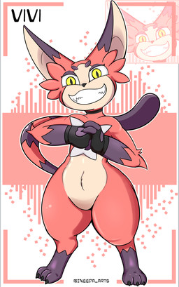 big_ears featureless_crotch female fur grin multicolored_body multicolored_fur orange_body orange_fur smile solo conditional_dnp ineedanaccount bandai_namco digimon fan_character vivi_(inline) digimon_(species) felid gatomon mammal absurd_res hi_res pillarbox