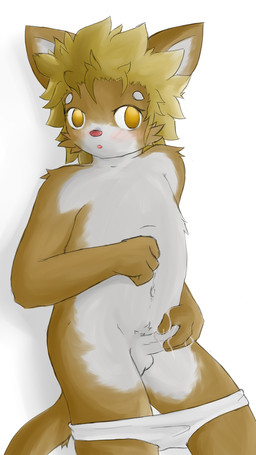 after_masturbation after_orgasm amber_eyes anthro balls biped blonde_hair blush bodily_fluids brown_body brown_fur cheek_tuft clothed clothing cum cum_on_hand cum_on_penis cum_on_self erection facial_tuft foreskin fur genital_fluids genitals hair holding_penis humanoid_genitalia humanoid_penis male masturbation navel nude open_mouth partially_clothed penile penile_masturbation penis pink_nose shota simple_background solo standing tuft underwear underwear_down white_background white_body white_fur young young_anthro log_(artist) domestic_cat felid feline felis mammal 2015 hi_res
