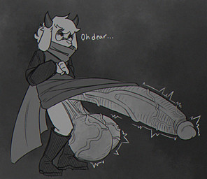 anthro balls big_balls big_penis boots bottomless clothed clothing dialogue erection eye_roll eyewear floppy_ears footwear fur genitals glasses half-closed_eyes hands_together horn huge_balls huge_penis hyper hyper_balls hyper_genitalia hyper_penis light_body light_fur long_sleeves looking_up male motion_lines narrowed_eyes penis saggy_balls scarf shirt shoes solo standing throbbing throbbing_balls throbbing_penis topwear tremble_spikes tunic vein veiny_balls veiny_penis conditional_dnp garbageboxxxed deltarune undertale_(series) ralsei darkner greyscale hi_res monochrome