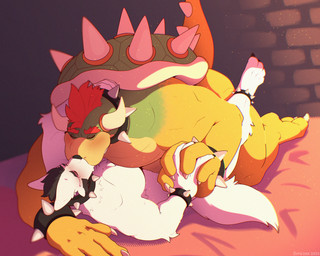 anal anal_penetration anthro anthro_penetrated bed biceps black_hair blush blush_lines bodily_fluids butt collar crying duo eyebrows eyes_closed fur furniture hair hand_holding horn interlocked_fingers interspecies intimacy intimate jewelry kissing lying male male/male male_penetrated male_penetrating male_penetrating_male muscular muscular_anthro muscular_male nude on_back on_bed paws penetration red_hair romantic romantic_couple sex shell size_difference spiked_collar spiked_shell spikes spikes_(anatomy) tail tears white_body white_fur soradezwolfox mario_bros nintendo bowser langdon_marston canid canine canis domestic_dog husky koopa mammal nordic_sled_dog scalie spitz 5:4 absurd_res hi_res huge_filesize
