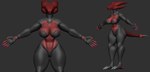 anthro armor big_breasts breasts cleavage_cutout clothing colored_nails curvy_figure cutout female gloves handwear headgear helmet jumpsuit knife_tail muscular muscular_female nails pink_nails red_body science_fiction sculpt simple_background solo tail unusual_anatomy unusual_tail voluptuous wide_hips xyzzerxxx humanoid scalie unknown_species 3d_(artwork) digital_media_(artwork) hi_res unfinished zbrush_(artwork)