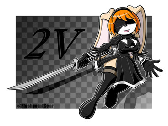 anthro black_boots black_clothing black_dress black_footwear black_gloves black_hairband black_handwear blindfold boots breasts clothing cosplay crossover_cosplay dress female female_anthro footwear gloves hair handwear holding_melee_weapon holding_object holding_sword holding_weapon leotard lips long_ears mature_female melee_weapon multicolored_clothing orange_hair pink_lips shoes smile solo sword tan_body weapon white_clothing flashpointgear nier_automata platinumgames sega sonic_the_hedgehog_(series) vanilla_the_rabbit yorha_2b lagomorph leporid mammal rabbit 2023 4:3 crossover hi_res