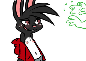 alternate_species ambiguous_gender anthro blush bodily_fluids buckteeth clothed clothing coat disembodied_hand duo fur heart_symbol hoodie jacket multicolored_body multicolored_fur navel nervous nipples partially_clothed seductive simple_background smile suggestive sweat sweatdrop teeth topwear undressing white_background white_body white_fur inkyfrog disney zootopia anon fan_character hugh_muskroura lagomorph leporid mammal rabbit 2017 digital_media_(artwork)