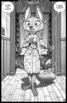 anthro bed borba canid canine clothed clothing comic disney english_text fan_character female fox furniture greyscale hi_res inside light_switch mammal monochrome red_fox shay_(borba) solo speech_bubble text true_fox zootopia