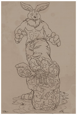 3_toes 4_fingers 4_toes 5_fingers abs anthro barefoot bodily_fluids border bottomwear claws clothed clothing denim denim_clothing dirty dirty_feet duo extreme_size_difference feet fingers foot_fetish foot_focus foot_play fur larger_anthro larger_male macro male male_anthro micro mud muscular muscular_male neck_tuft open_mouth pants pawpads paws pecs simple_background size_difference smaller_anthro smaller_male smile soles standing stomping teeth toe_claws toes topless topless_male torn_bottomwear torn_clothing torn_pants tuft white_border beherit teaselbone bandai_namco digimon nintendo pokemon cirez canid canine digimon_(species) lagomorph leporid mammal pokemon_(species) rabbit renamon digital_media_(artwork) hi_res monochrome signature