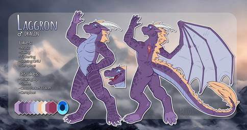 anthro blonde_mane fluffy fluffy_tail male mane membrane_(anatomy) membranous_wings purple_body purple_scales purple_wings scales solo tail text wings milosdinostand mythology laggron_(dragon) dragon mythological_creature mythological_scalie scalie absurd_res english_text hi_res model_sheet