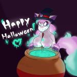 anthro anthrofied big_breasts black_background black_sclera breasts cauldron clothing female glowing hair halloween_themed hat headgear headwear heart_symbol horn nipples purple_body purple_hair purple_skin simple_background smile solo text white_eyes witch_hat lime09 nintendo pokemon equid galarian_form galarian_ponyta generation_8_pokemon mammal pokemon_(species) regional_form_(pokemon) 1:1 2019 absurd_res digital_drawing_(artwork) digital_media_(artwork) english_text hi_res shaded soft_shading