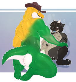 anal anal_penetration anthro balls beard belly black_hair bodily_fluids body_hair butt candy chest_hair clothing cowboy_hat dessert duo eyewear eyewear_only facial_hair food genital_fluids genitals glasses glasses_only green_body grey_body grey_scales gummy_(food) hair hairy hat hat_only headgear headgear_only headwear headwear_only horn humanoid_genitalia humanoid_penis male male/male mostly_nude muscular muscular_anthro muscular_male nude overweight overweight_anthro overweight_male penetration penile penile_penetration penis penis_in_ass penis_size_difference precum pubes scales shallow_penetration small_penis spread_legs spreading tail wearing_glasses wearing_hat yellow_body letsdrawcats glitch_productions mythology the_amazing_digital_circus gummigoo_(tadc) noble_(nakasuji) crocodile crocodilian dragon food_creature gummy_creature living_candy mythological_creature mythological_scalie reptile scalie hi_res