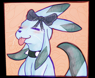 accessory ambiguous_gender black_bow blep blush bow_hair bow_ribbon collar eyes_closed hair_accessory hair_bow hair_ribbon ribbons solo spiked_collar spikes tongue tongue_out whiskers theoxym nintendo pokemon rain_world videocult eeveelution generation_4_pokemon glaceon pokemon_(species) slugcat