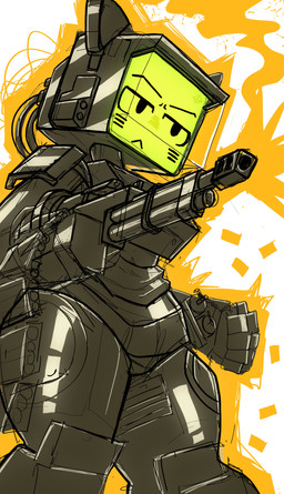 anthro biped bullet_belt female for_a_head gun gun_arm gun_hands gun_smoke lmg_(weapon) machine machine_gun muzzle_flash pointing_weapon ranged_weapon screen screen_face segmented_body serious_face smoke solo thick_thighs weapon weapon_arm wide_hips fc5 pur_03 domestic_cat felid feline felis mammal robot 2026 absurd_res hi_res sketch