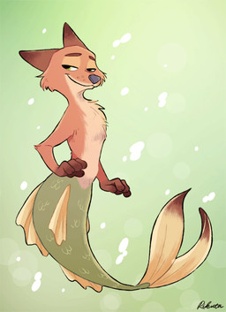 4_fingers alternate_species anthro fin fingers fish_tail fur green_body green_scales green_tail looking_aside looking_at_viewer male mermaid_tail mermaidification nude orange_body orange_fur scales side_view simple_background solo split_form swimming tail tail_fin underwater water rikuta_tp disney zootopia nick_wilde aquatic canid canine fox mammal merfolk red_fox true_fox 2017 archived_source full-length_portrait portrait unavailable_at_source