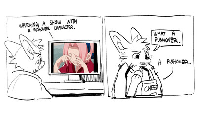anthro biped black_eyes eating eating_food fur male screencap snack solo text watching_television white_body white_fur hemuchang shin_fennec_(hemuchang) canid canine fennec_fox fox mammal true_fox 2024 english_text hi_res sketch