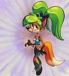 anthro biped breasts clothed clothing dipstick_tail eyebrows female fingers green_hair hair markings smile solo tail tail_markings 87octane gina_(87octane) canid canine fox mammal hi_res