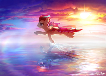 altered_reflection animal_ears blue_body blue_eyes cloud detailed_background eyebrows eyelashes feathered_wings feathers female feral flying hair hooves horizon multicolored_hair outside pupils quadruped reflection sky solo sun water white_body white_sclera wings finalaspex friendship_is_magic hasbro mlp_g5 my_little_pony mythology rainbow_dash_(mlp) zipp_storm_(mlp) equid equine mammal mythological_creature mythological_equine pegasus hi_res