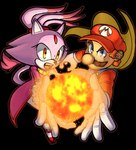 anthro cape clothing duo female fire footwear gloves handwear hat headgear headwear male open_mouth tighesammy mario_bros nintendo sega sonic_the_hedgehog_(series) blaze_the_cat mario domestic_cat felid feline felis human mammal 2023 crossover hi_res