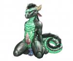 anal anal_penetration animal_genitalia anthro anus biceps biped black_body black_hair black_scales bodily_fluids claws cum dildo erection eye_contact genital_fluids genital_slit genitals glistening green_body green_eyes green_scales hair horn knot looking_at_another looking_at_viewer male mane mountain_drake_(bad_dragon) muscular muscular_anthro muscular_male nude penetration penis scales sex_toy simple_background smile smirk solo tail scritt bad_dragon mythology scritt_(character) dragon mythological_creature mythological_scalie scalie 2015 hi_res